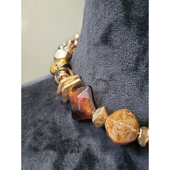 Faux Tortoise Choker, Gold and Red Statement Necklace, Animal Print Necklace - Picture 4 of 6